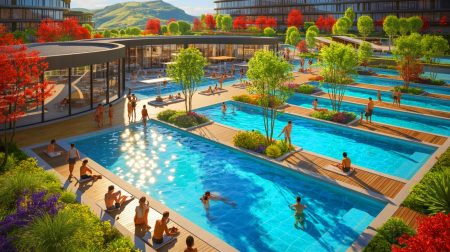Ilustrație a complexului wellness Therme București. Imagine realizată de IA.