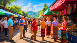 Ilustrație a unui turist care respectă eticheta culturală în Thailanda. Imagine realizată de IA.