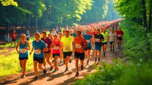 Ilustrație a evenimentului caritabil „Run for Life” din Dumbrava Vlăsiei. Imagine realizată de IA.