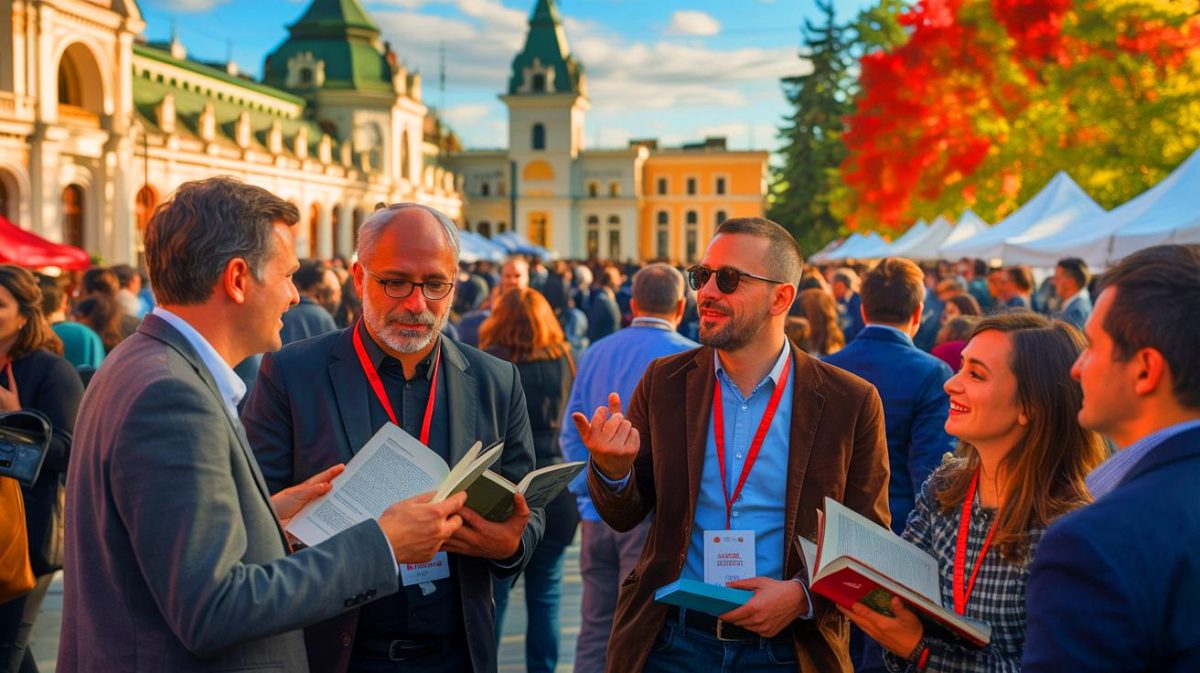 „Un val de stele literare la Iași”: festivalul din 2025 aduce pe scenă pe Junot Díaz, Tracy Chevalier și Michel Bussi pentru momente istorice Ilustrație a Festivalului Internațional de Literatură și Traducere Iași. Imagine realizată de IA.