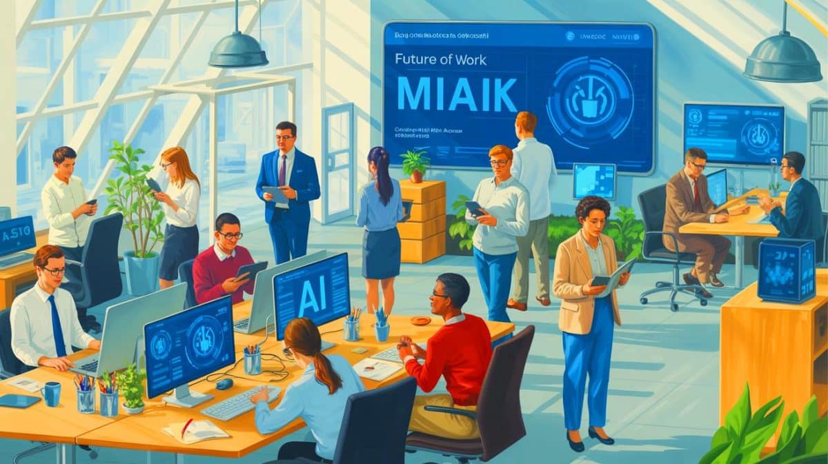 „Valul uriaș al demisiilor”: două treimi dintre angajații români sunt hotărâți să-și schimbe locul de muncă, conform acestui studiu recent Ilustrație a pieței muncii din România și a influenței inteligenței artificiale. Imagine realizată de IA.
